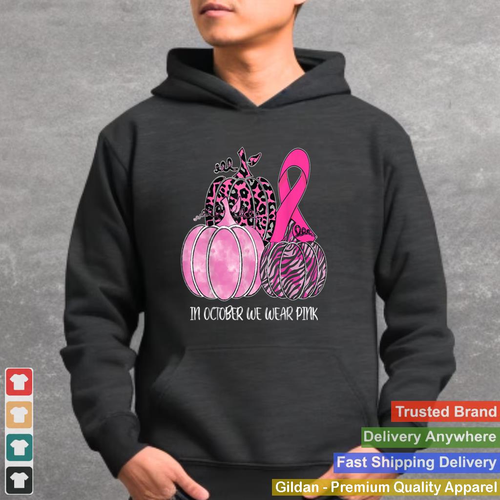 In October We Wear Pink Ribbon Pumpkin Breast Cancer T Shirt 2