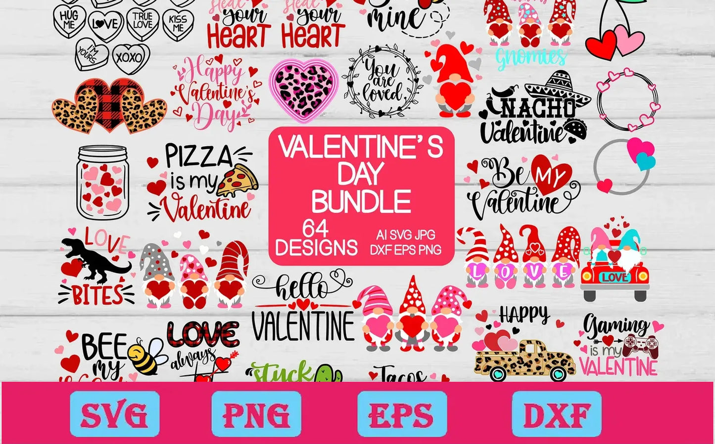 64 Designs Valentines Day Bundle Svg, Valentine Svg, Heart Svg, Love Svg