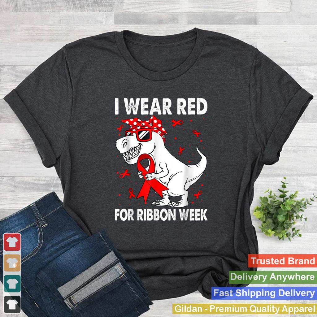 In October We Wear Red Ribbon Week Awareness Dinosaur Boys T Shirt