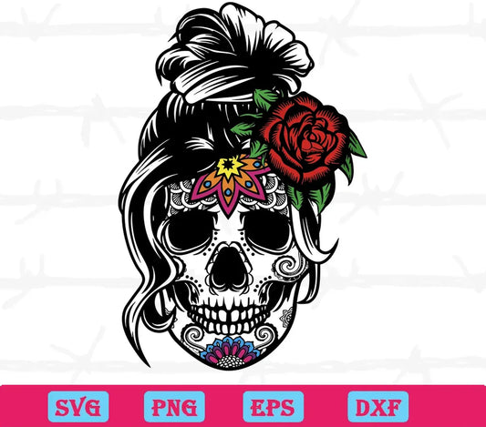 Women Flower Skull, Svg Png Dxf Eps Cricut