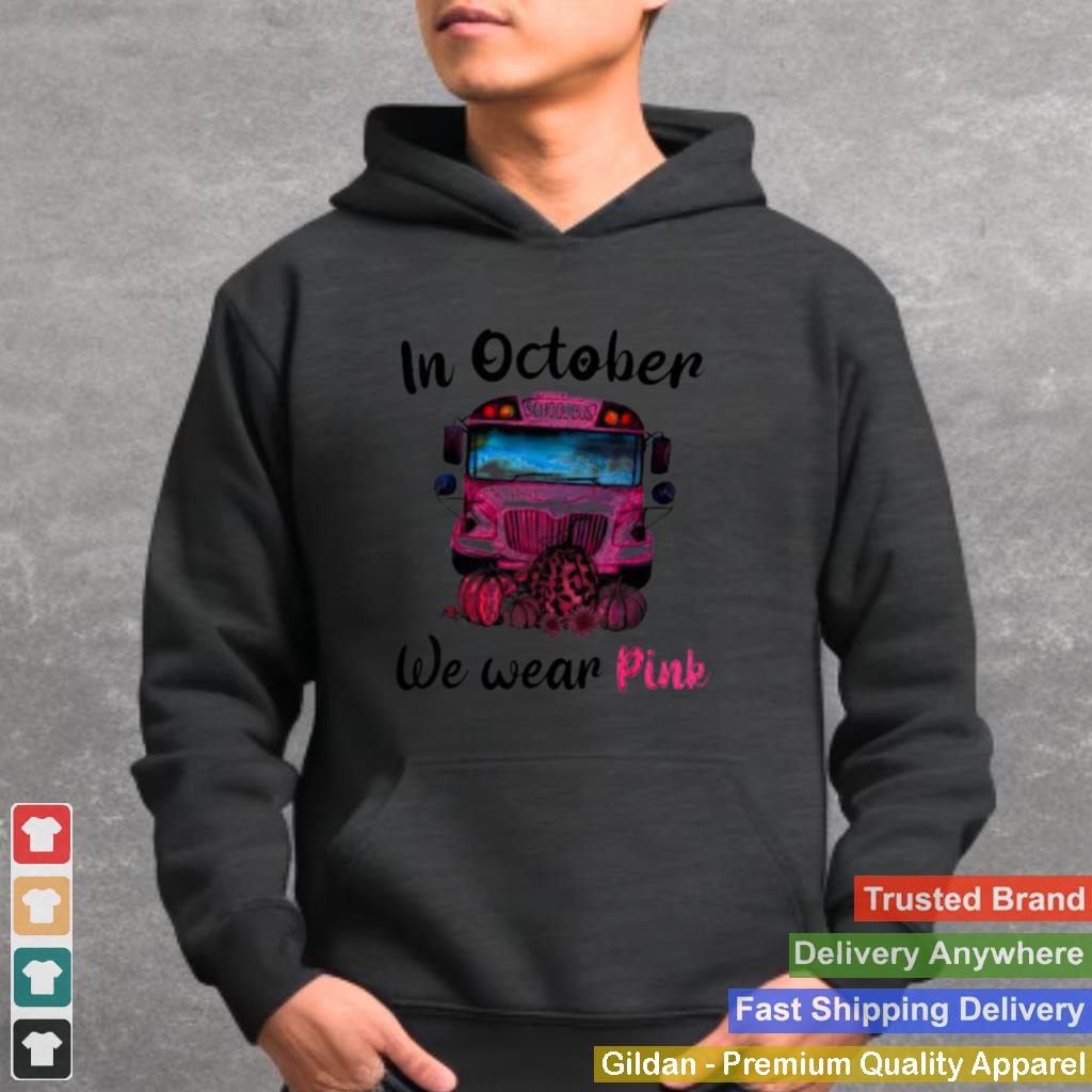 In October We Wear Pink School Bus Breast Cancer Leopard T Shirt