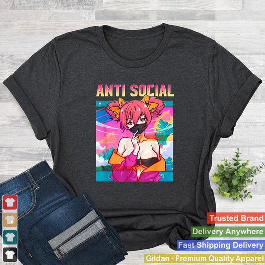 Anti Social Vaporwave Anime Girl Cute Antisocial T shirt