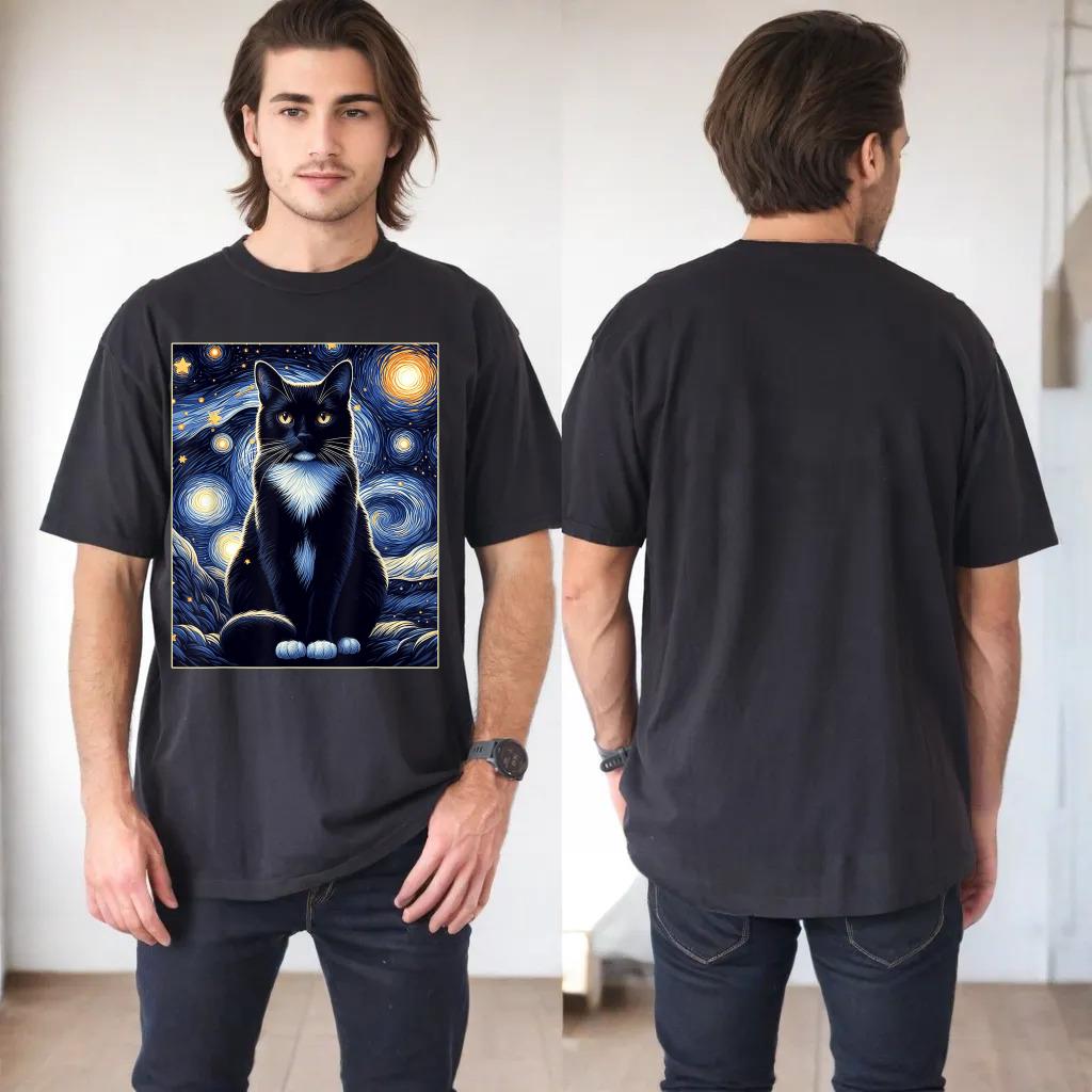 Tuxedo Cat Starry Night Shirt Van Gogh Painting Cat Lover