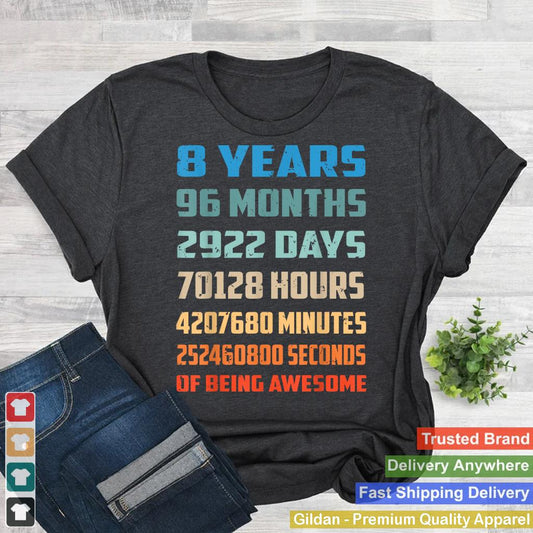 8th Birthday Boy Kids Youth Shirt 8 Years Old Being Awesome