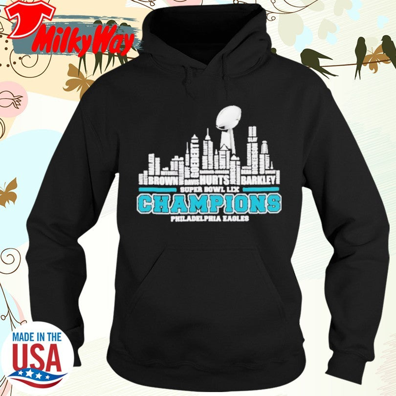 Official Philadelphia Eagles 2025 Super Bowl LIX champions team players city skyline shirt