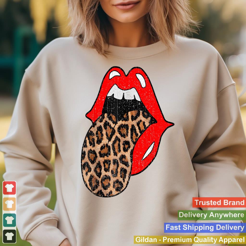 Red Lips Leopard Tongue Shirt Vintage Trendy Animal Print