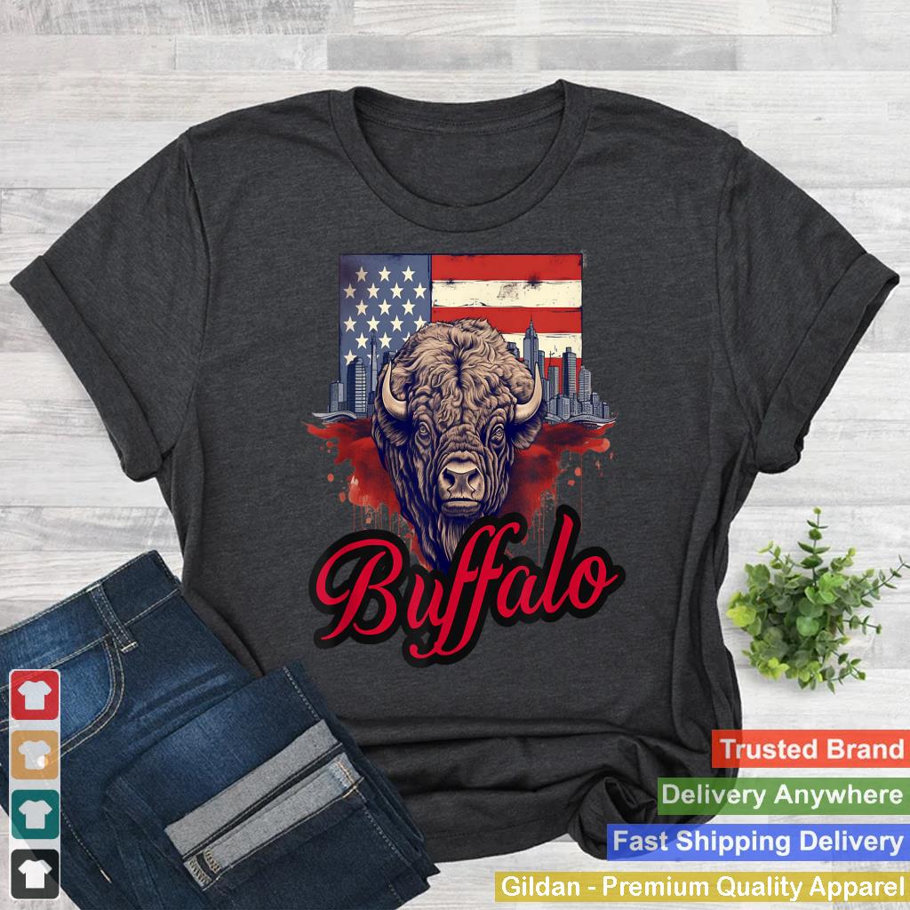 Vintage Buffalo NY Skyline USA Flag Buffalo