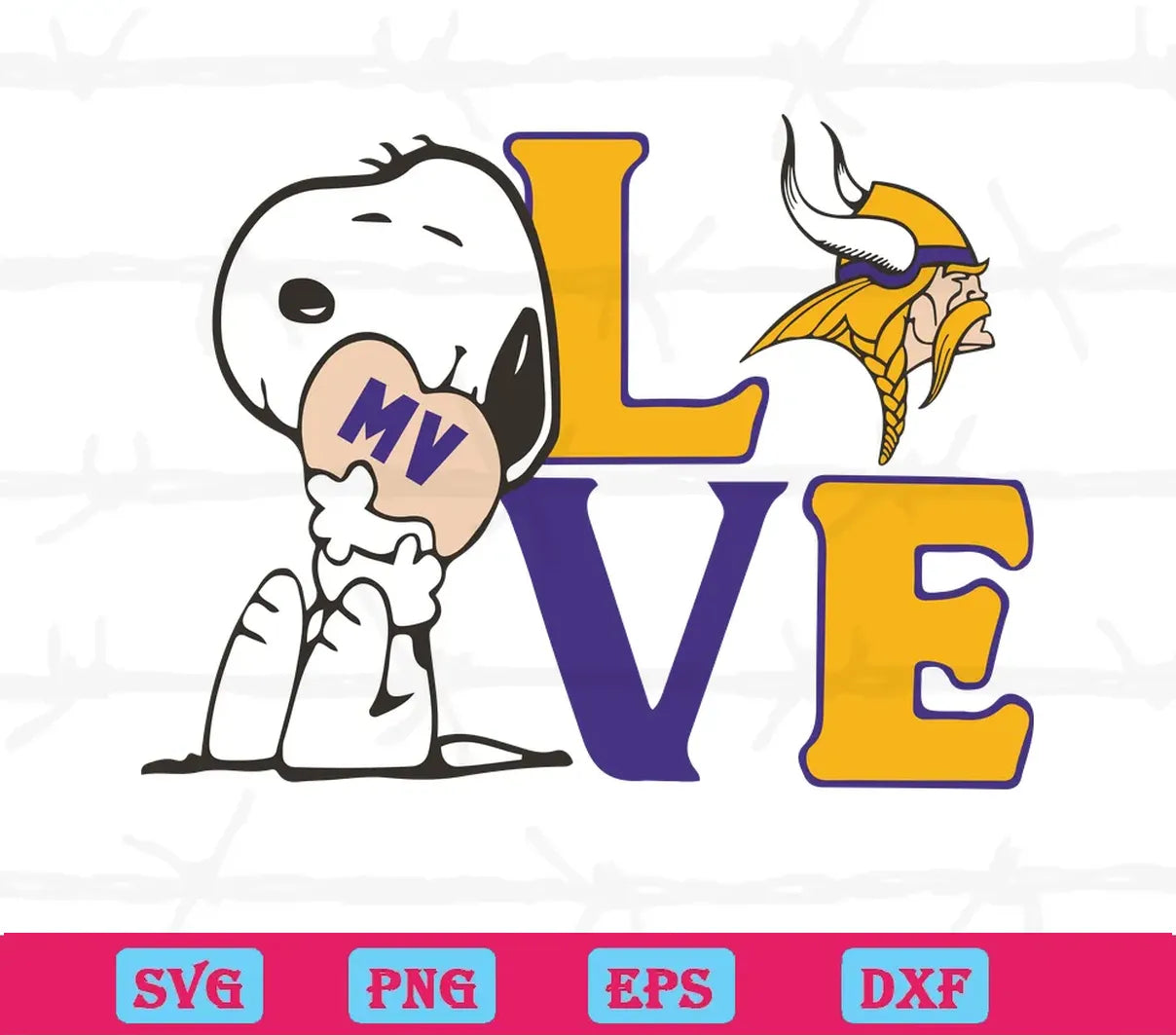 Snoopy Love Minnesota Vikings, Svg Png Dxf Eps Digital Files