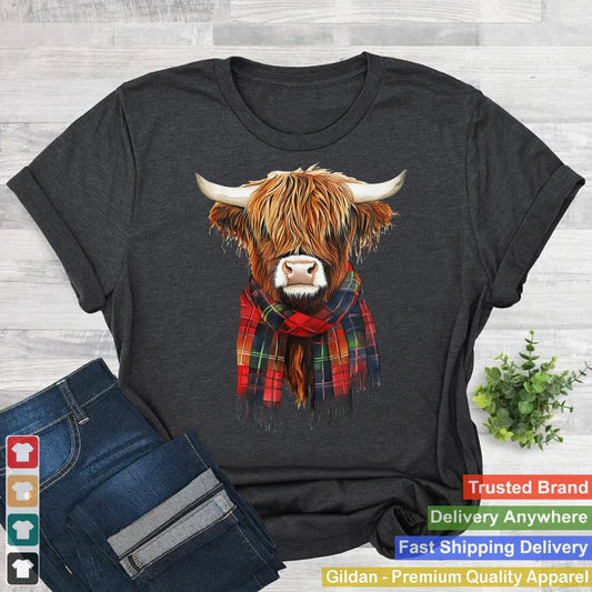 Cute Highland Cow Wearing Buffalo Plaid Scarf Farming Farmer_1