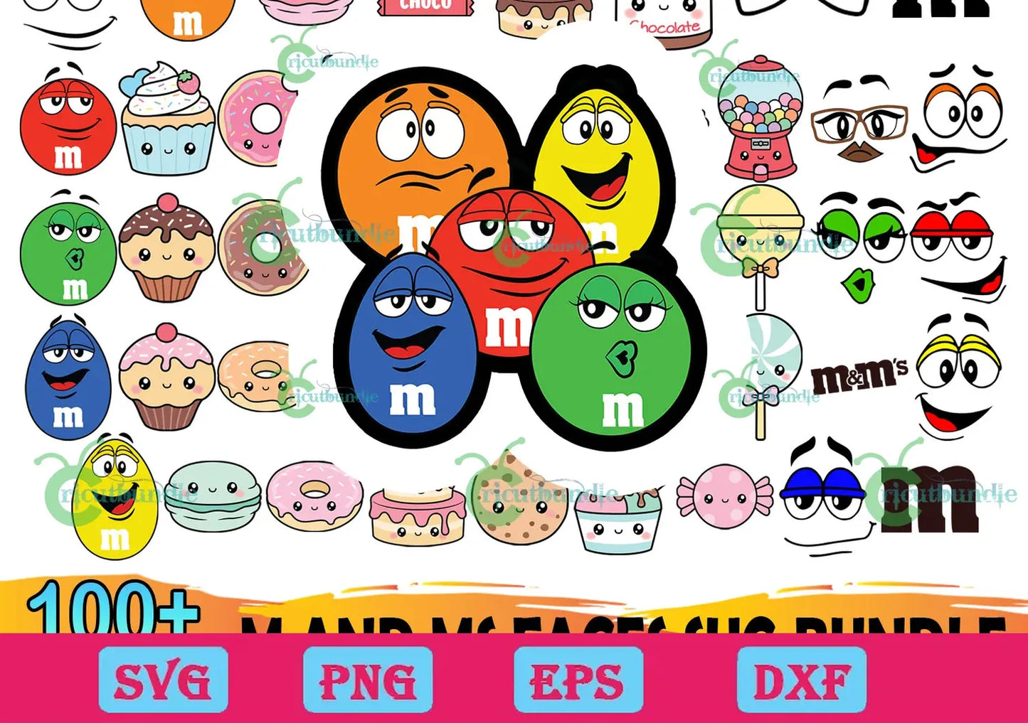 100+ M And Ms Faces Svg Bundle, M And M Svg, MM Logo Svg