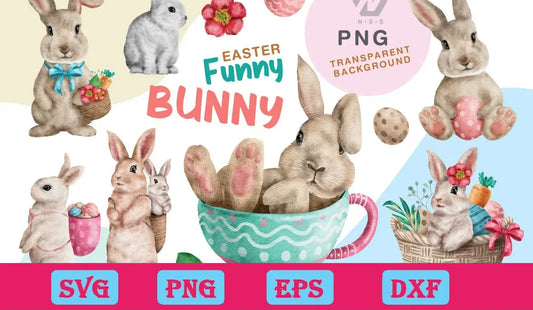 Cute Bunny Easter Watercolor Collection Png