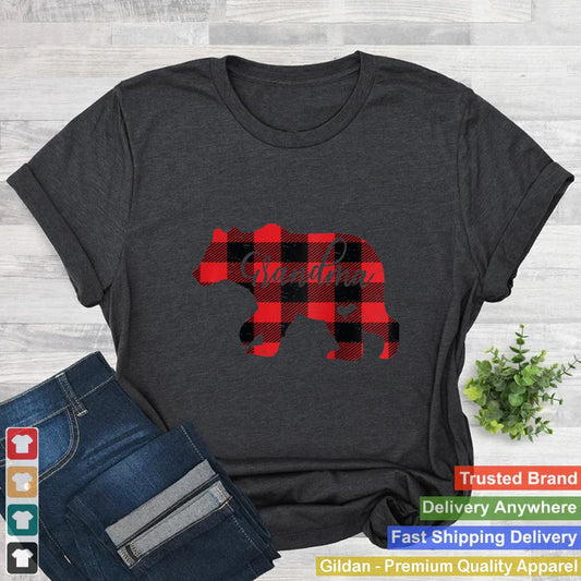 Womens Grandma Bear Cute Red Buffalo Plaid Distressed Grandma Gift Raglan Baseball Tee