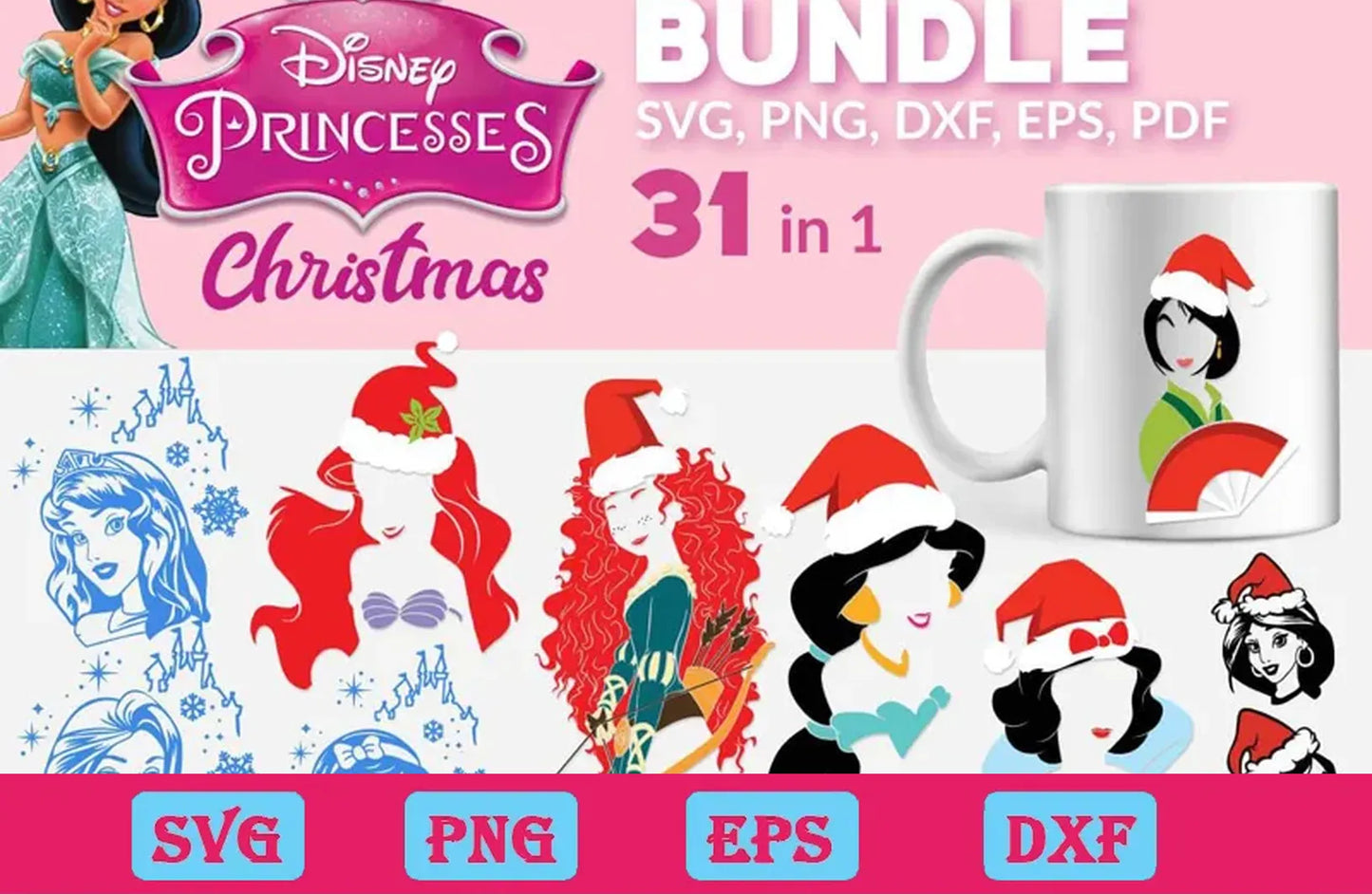 31 Disney Princess Bundle Svg, Christmas Svg