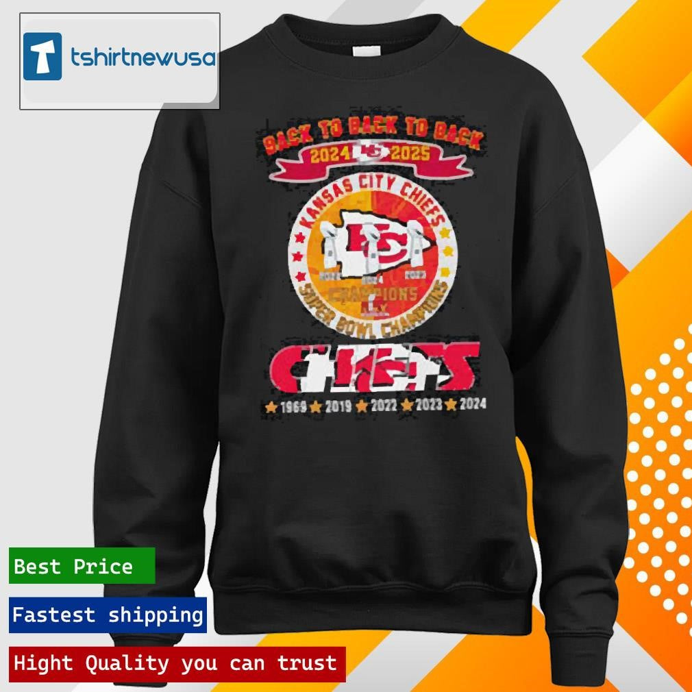 Official Back to Back to Back 2024 25 Kansas City Chiefs Super Bowl Champions Chiefs 1969 – 2024 T-shirt