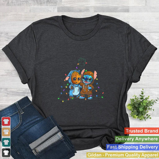 Baby Groot And Baby Stitch Merry Christmas Light shirt