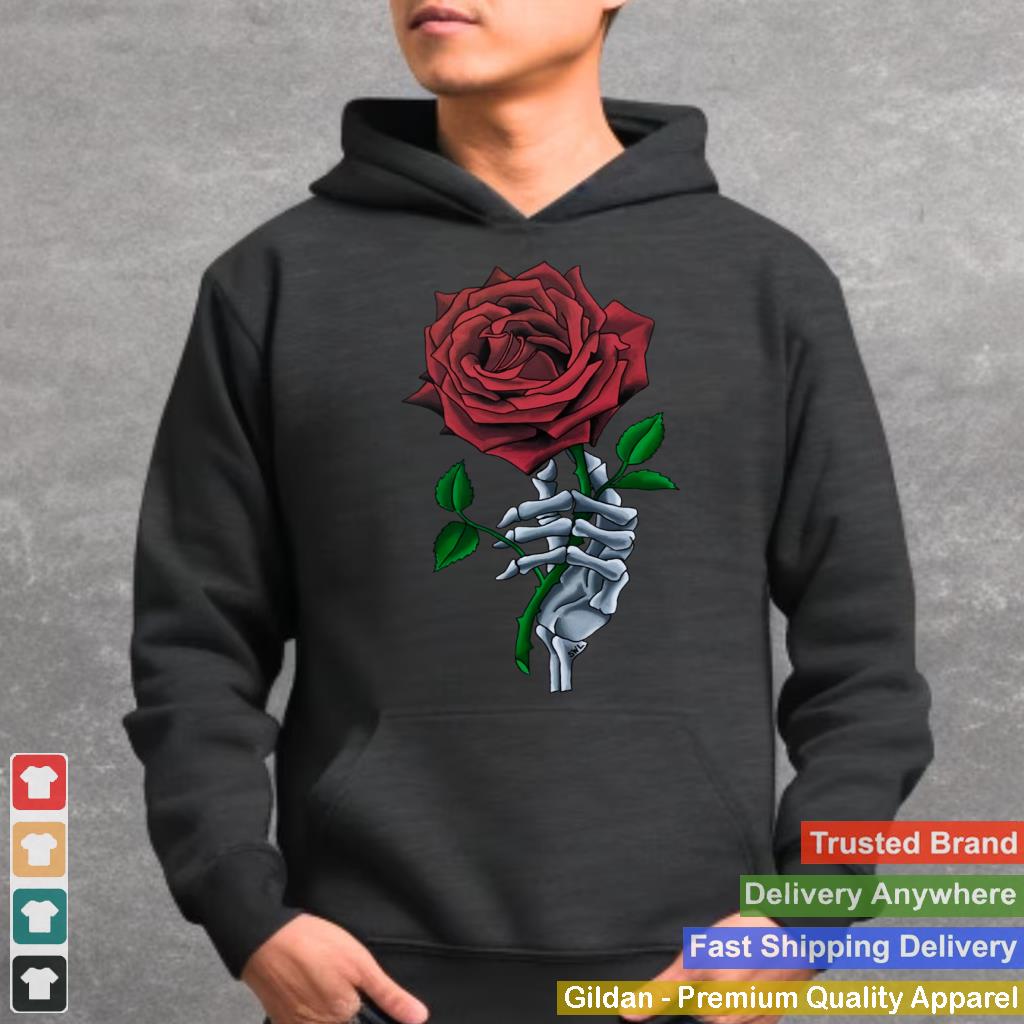 Skeleton Hand Red Rose Flower Pullover Hoodie