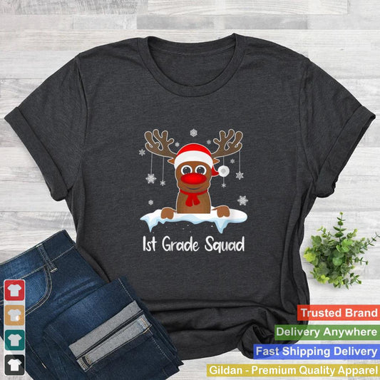 1st Grade Squad Xmas Reindeer Santa Hat Christmas party Shirt