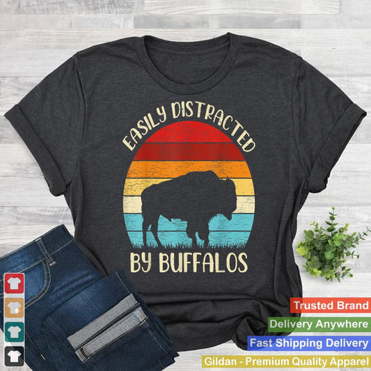 Vintage Buffalo Animal Lover Easily Distracted By Buffalos