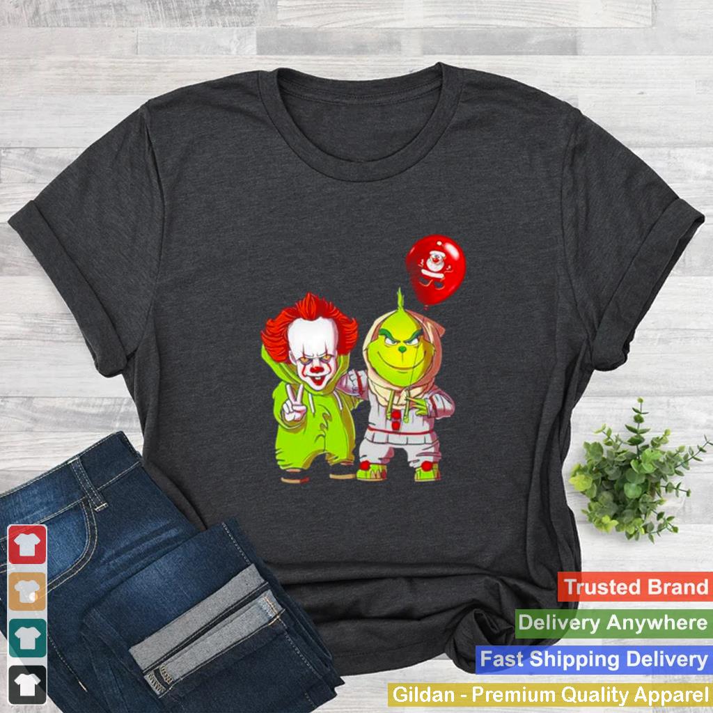 Baby Pennywise And Baby Grinch Merry Christmas Shirt