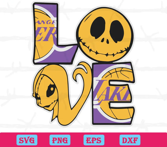 Jack Skellington And Sally Love Los Angeles Lakers, Cuttable Svg Files