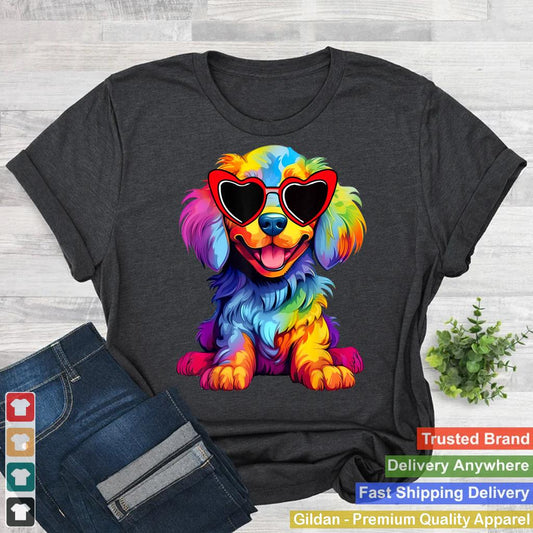 Rainbow Cute Dog Wearing Glasses Heart Puppy Love Dog Funny