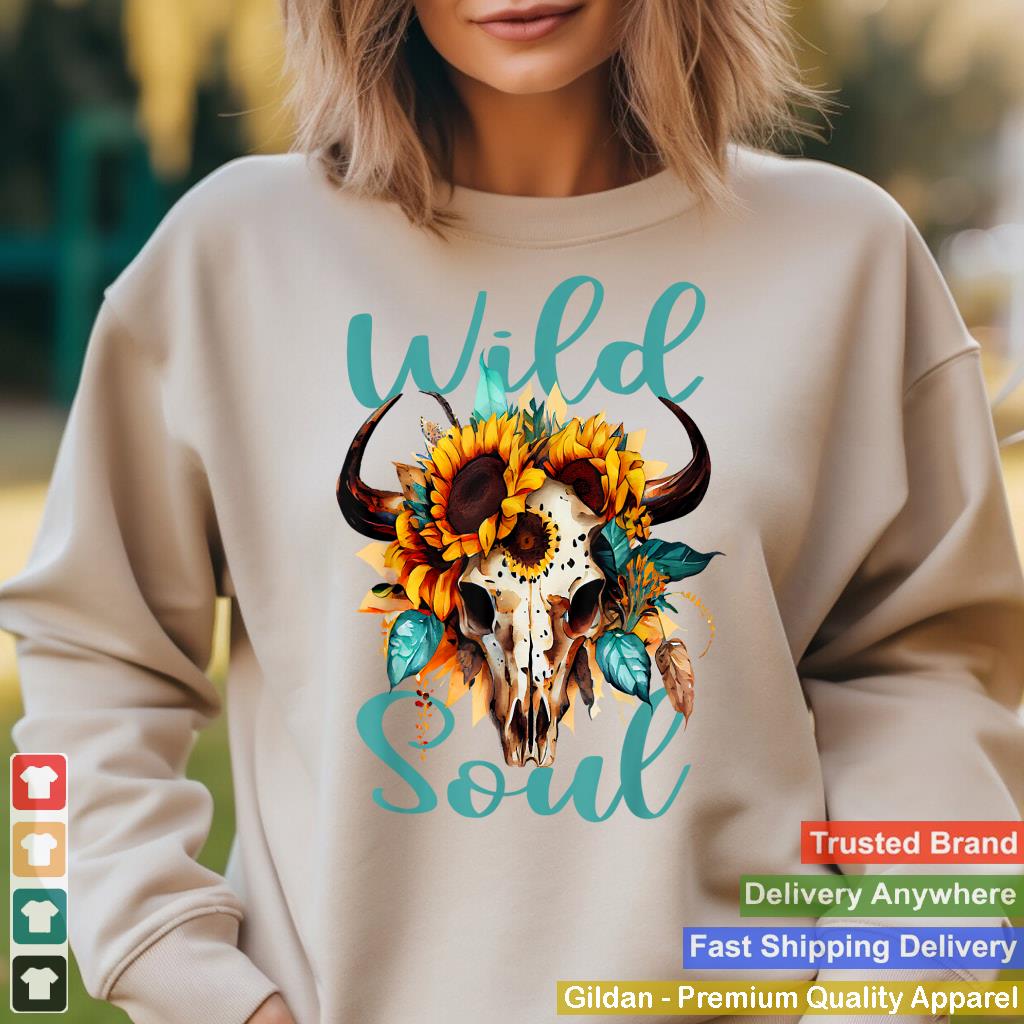 Wild Soul Women Vintage Western Sunflower Boho Cow Skull