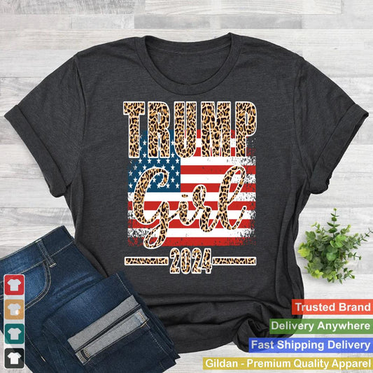 Trump Girl 2024 Leopard Print American Flag Women For Trump