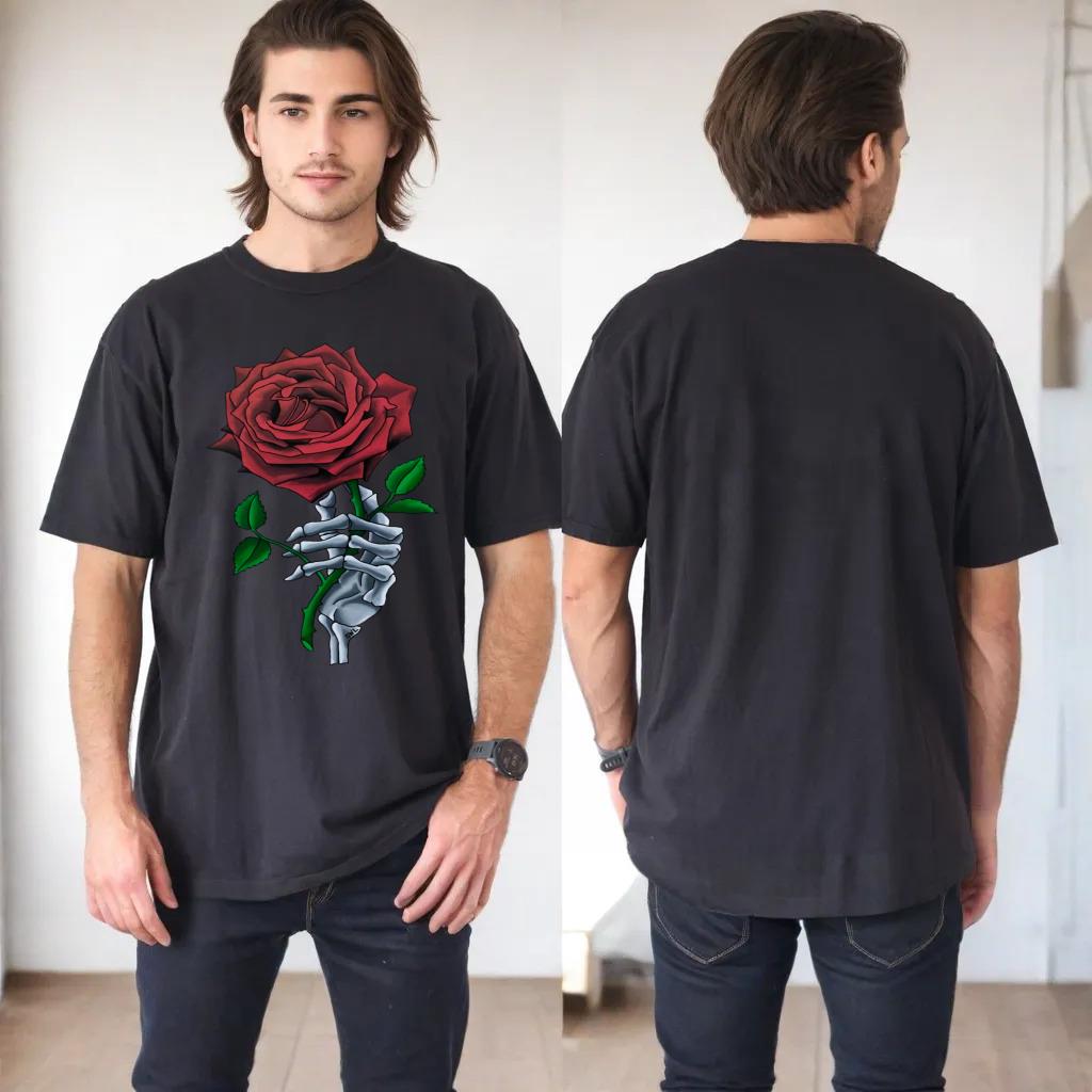 Skeleton Hand Red Rose Flower Pullover Hoodie