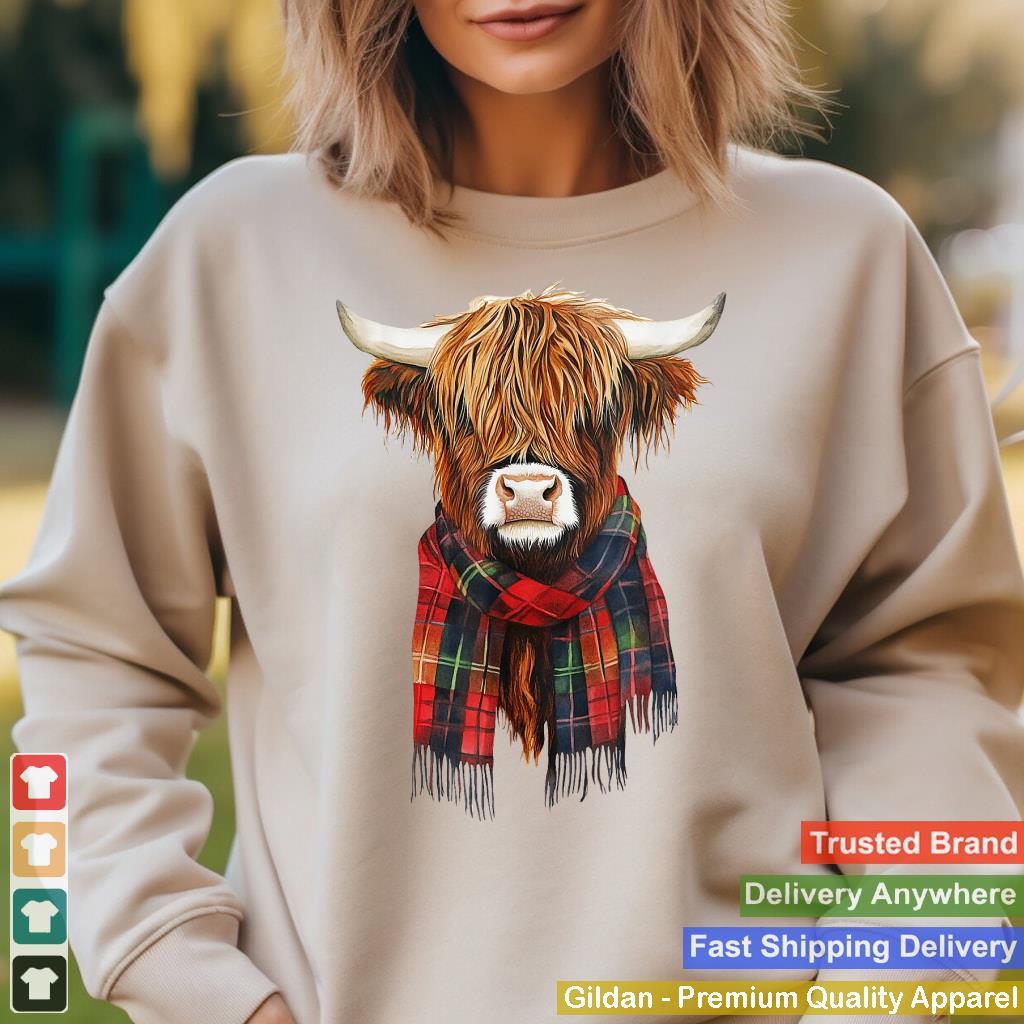 Cute Highland Cow Wearing Buffalo Plaid Scarf Farming Farmer_1