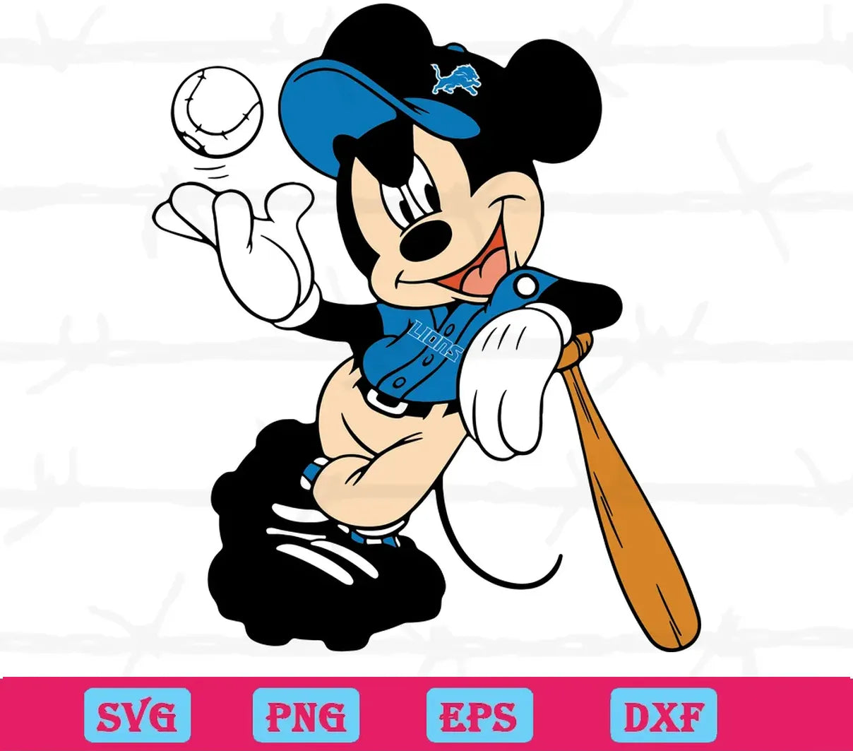 Detroit Lions Mickey Mouse Nfl Football Baseball Bat, Svg Png Dxf Eps Digital Download