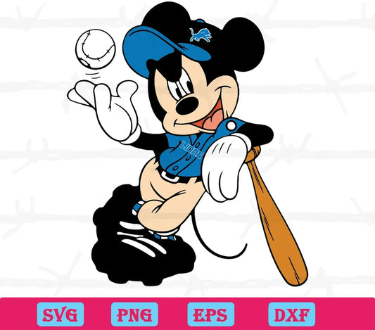 Detroit Lions Mickey Mouse Nfl Football Baseball Bat, Svg Png Dxf Eps Digital Download