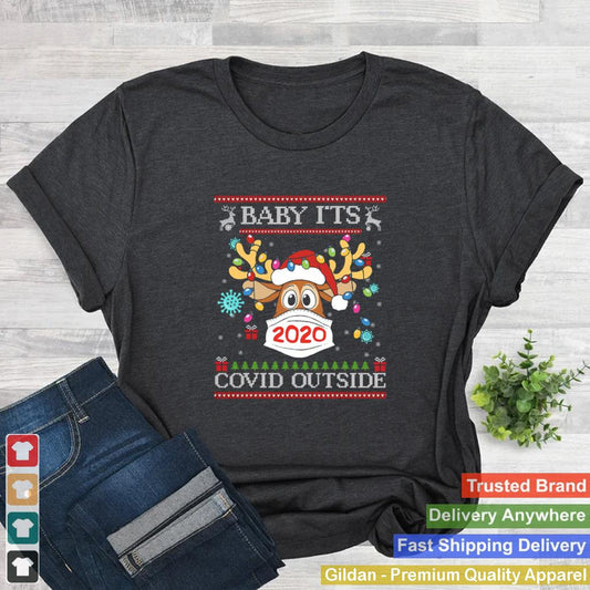 Baby Its Covid Outside Reindeer Wear Mask 2020 Lights Christmas shirt