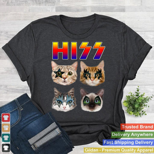 Hiss Funny Cats Kittens Rock Rockin Short Sleeve T-shirt Gift Tee Pun