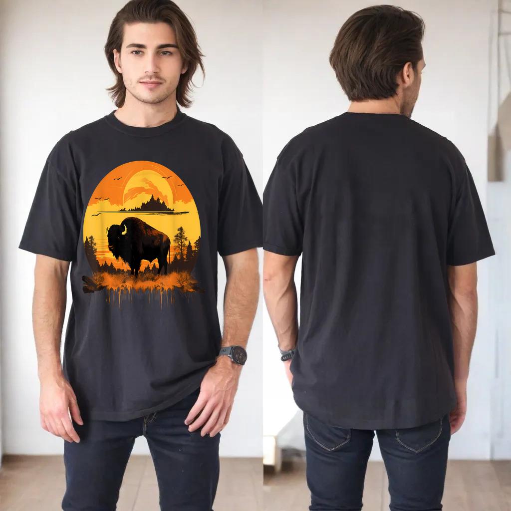 Buffalo Nature Sunset Bison Colorful Savanna Animal Art