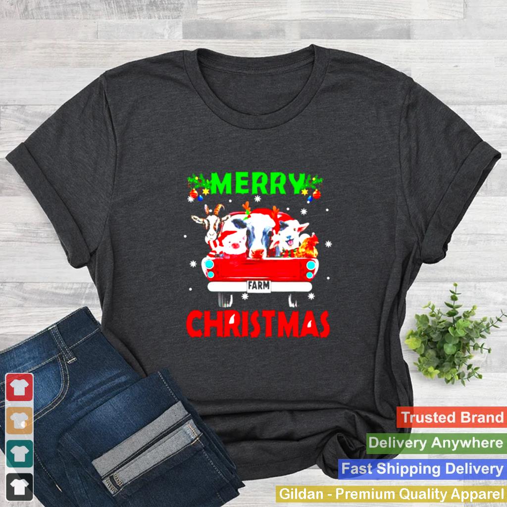 animals farm on red truck merry Christmas shirt