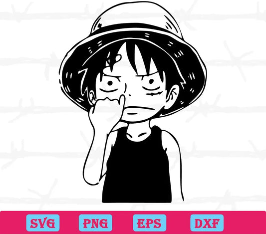 Cute Face Chibi Luffy One Piece Anime Black And White, Vector Illustrations