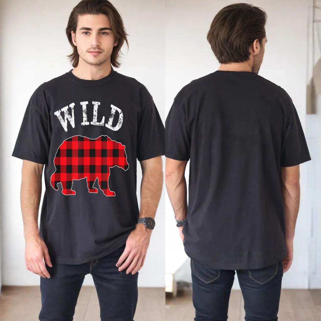 WILD Bear RED Black Buffalo Plaid Mama Checkerboard Pattern