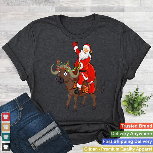 Xmas Family Matching Funny Santa Riding Buffalo Christmas