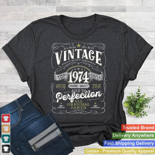 50th Birthday Tee for Men, Vintage 1974 Aged to Perfection