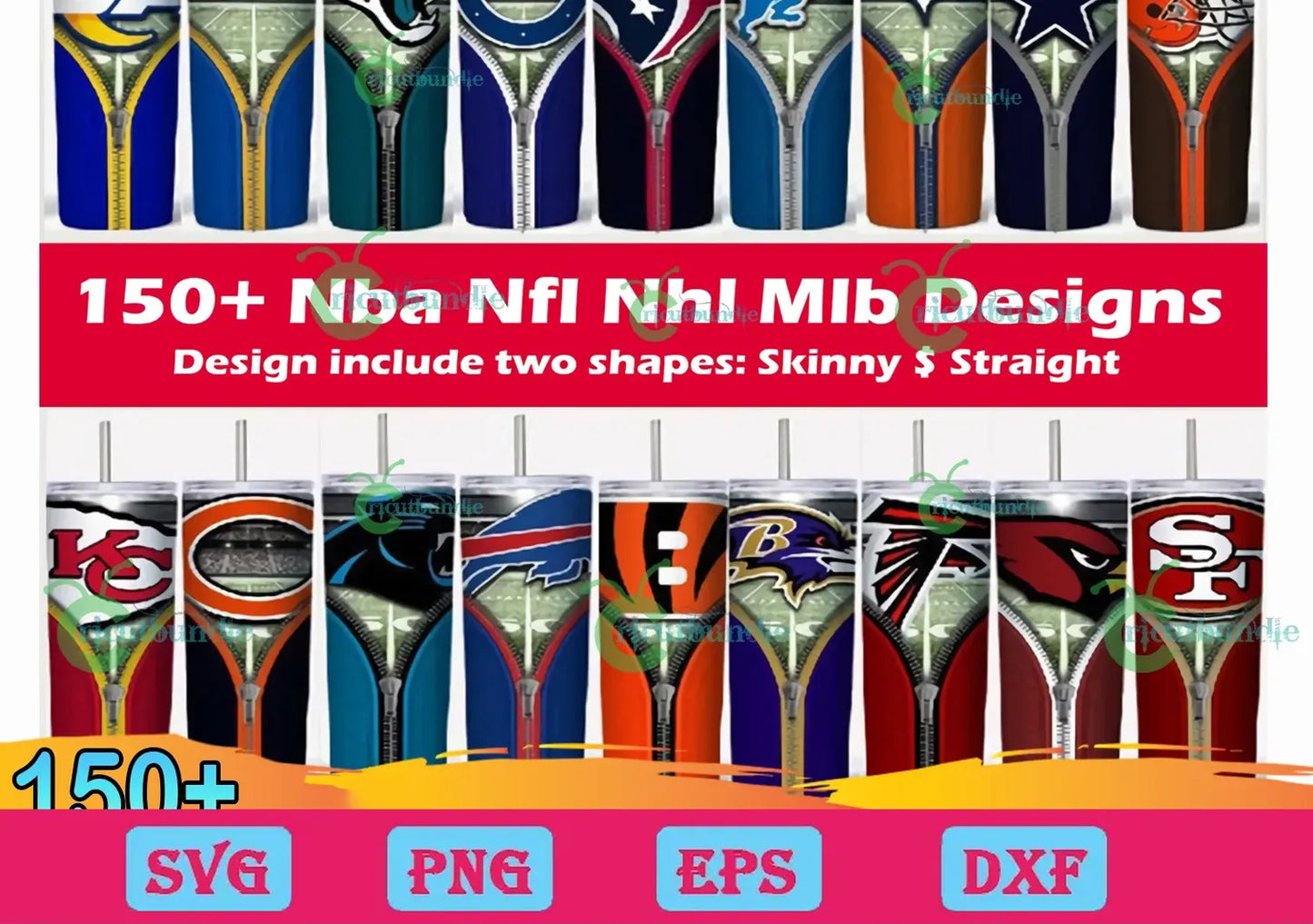 150 Nfl Nba Nhl Mlb Team Tumbler Bundle Png