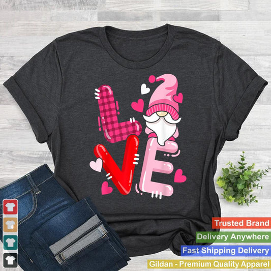 Cute Love Heart Gnome Pink Buffalo Plaid Valentines Women