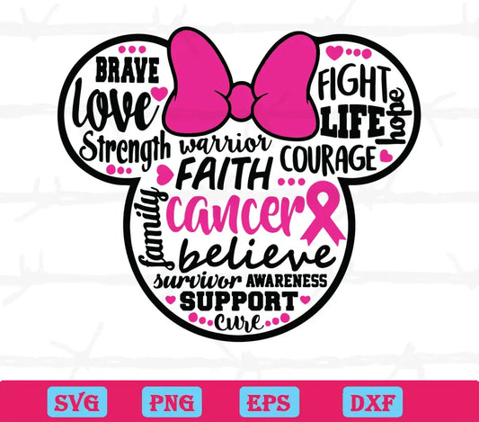 Mickey Head Breast Cancer, Svg Png Dxf Eps