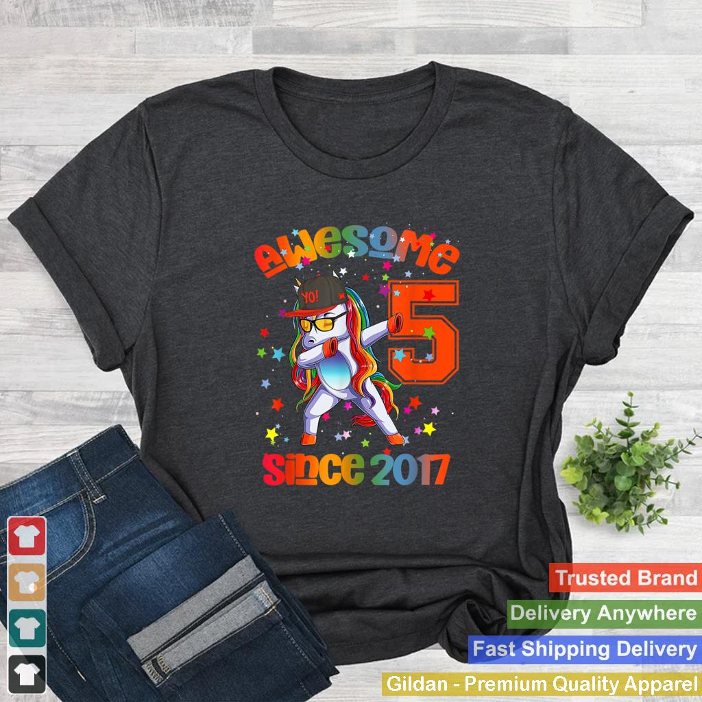 Awesome Since 2017 Dabbing Unicorn 5th Birthday T Shirt