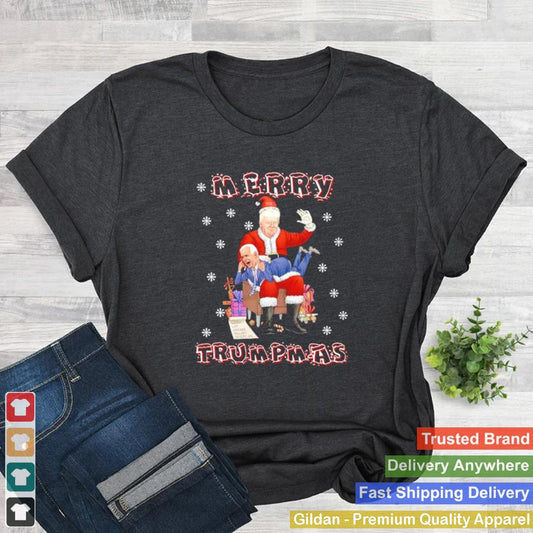 Awesome santa Trump hit Biden merry Trumpmas Christmas shirt