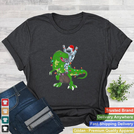 Astronaut Riding T Rex Dinosaur Christmas boys Shirt