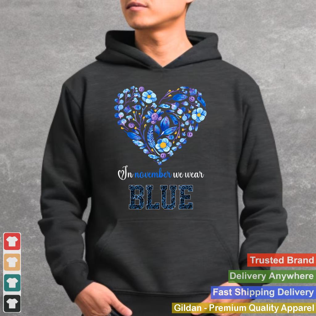 In November We wear Blue Diabetes Awareness Flower Heart T Shirt 2