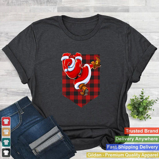 Santa Claus Climbing Buffalo Plaid Pocket Climbers Christmas