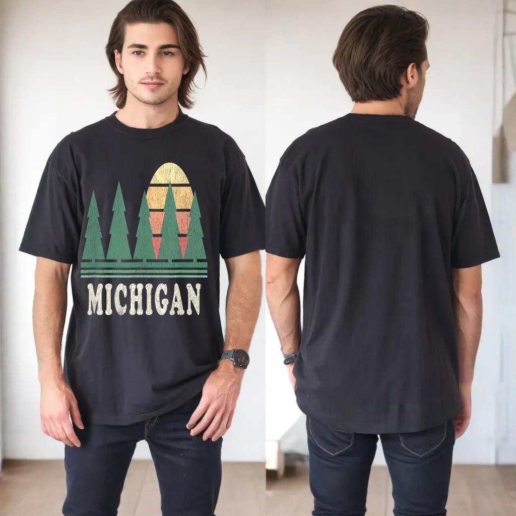 Michigan MI T-Shirt Vintage Graphic Tee Retro 70s Design