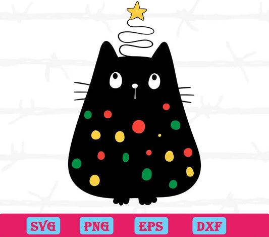 Christmas Black Cat With Light, Svg Png Dxf Eps Cricut Files