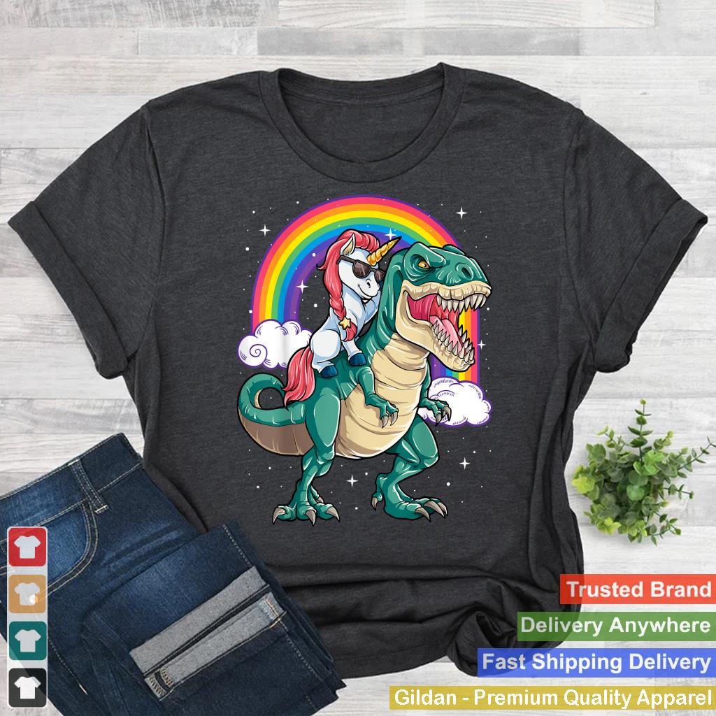 Unicorn Riding T rex Dinosaur Boys Girls Men Women Rainbow